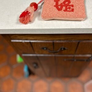 Embroidered Love Coral Pouch